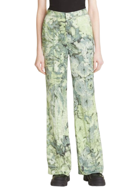 Size 34 (6) | Ganni Crinkled Satin Floral Print Flare Pants