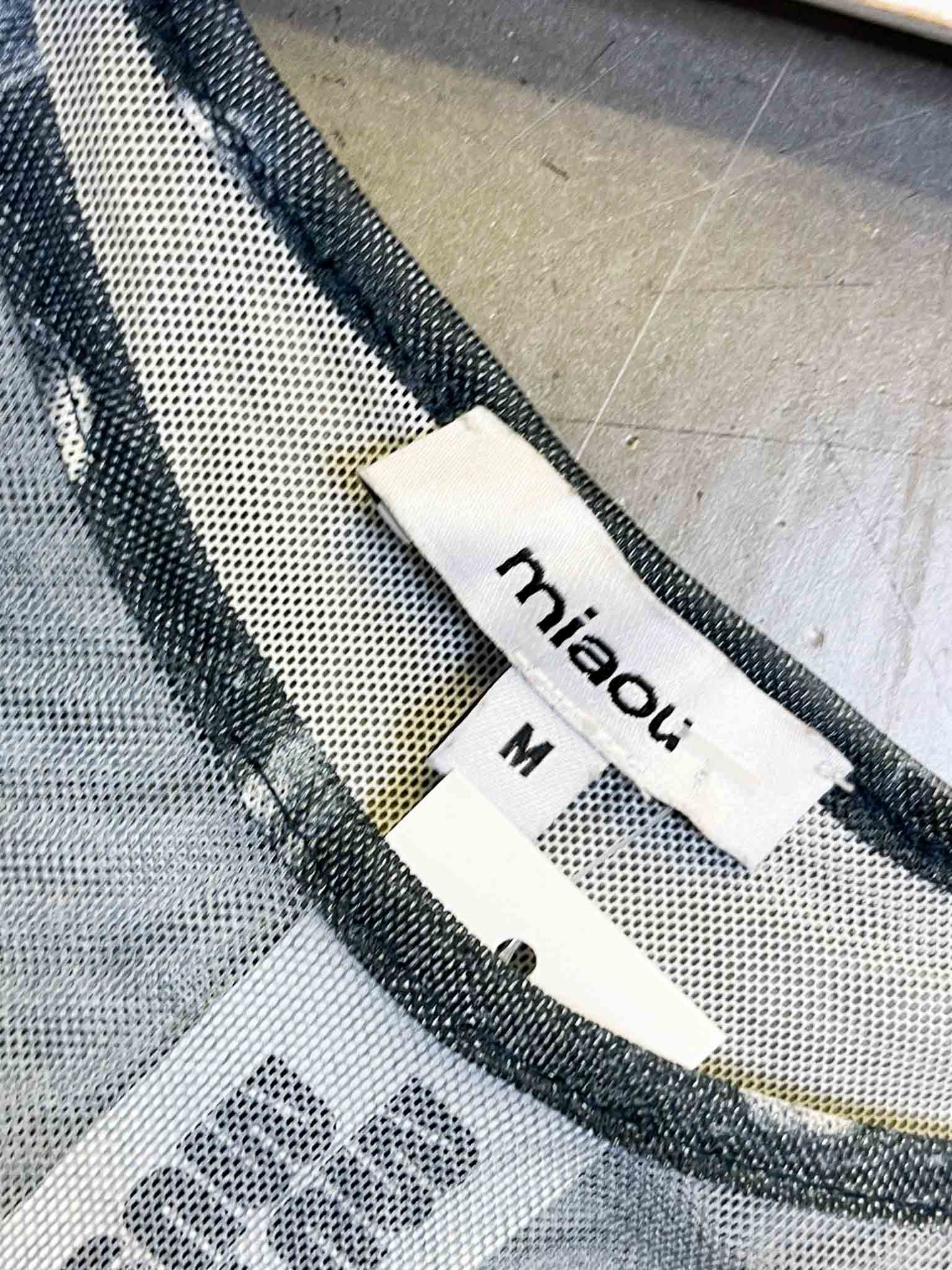 Size M | Miaou Print Sheer Mesh in Belt Print Top