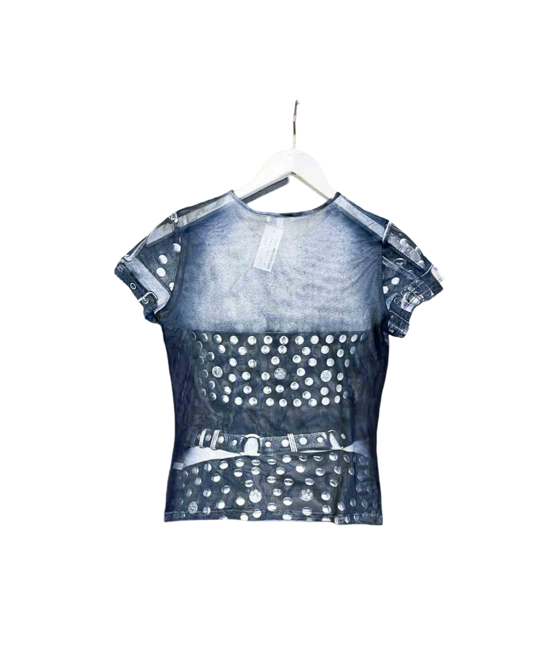 Size M | Miaou Print Sheer Mesh in Belt Print Top