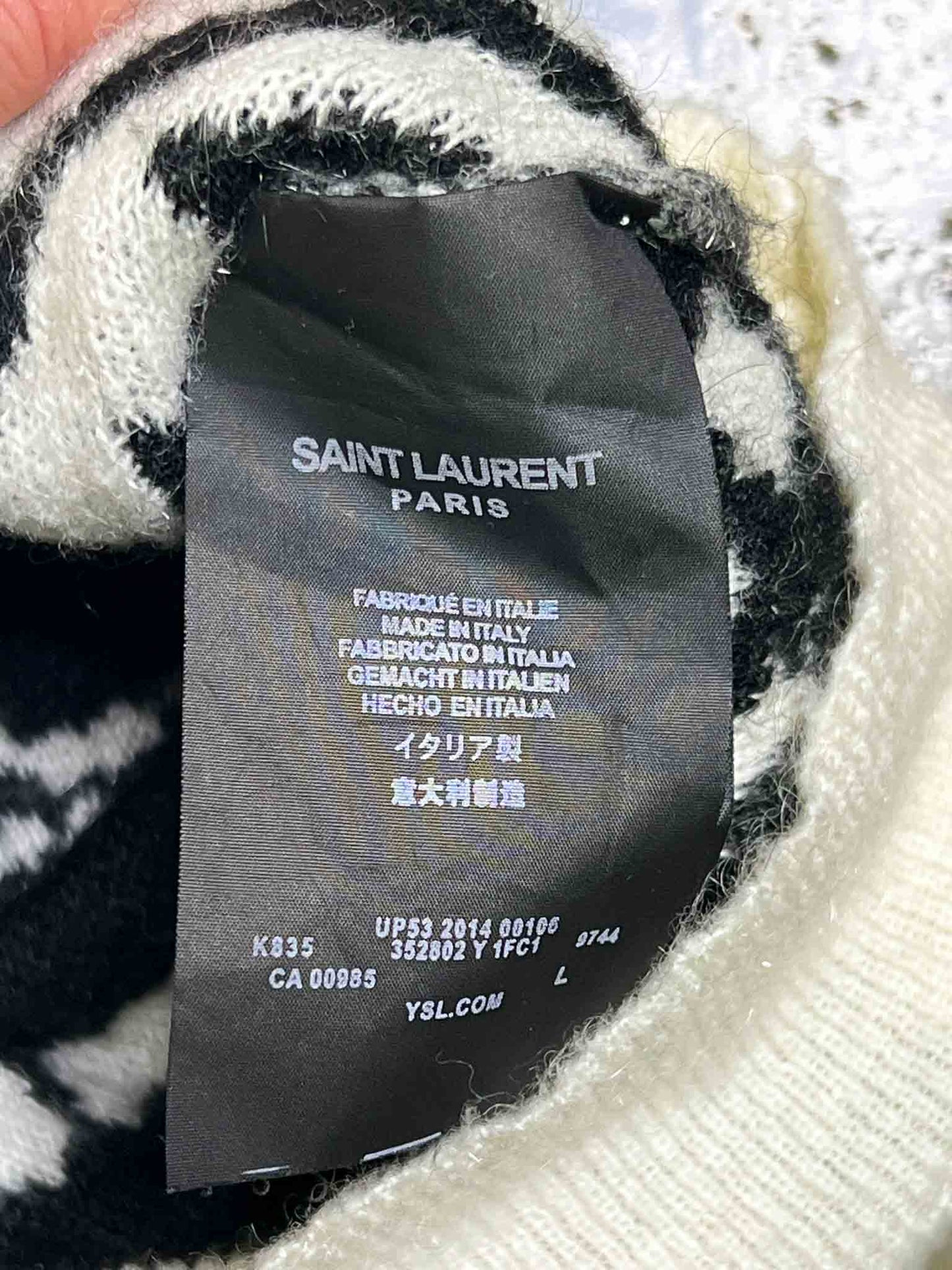 Size L | Saint Laurent Zebra Print Mohair Blend Knit Cardi