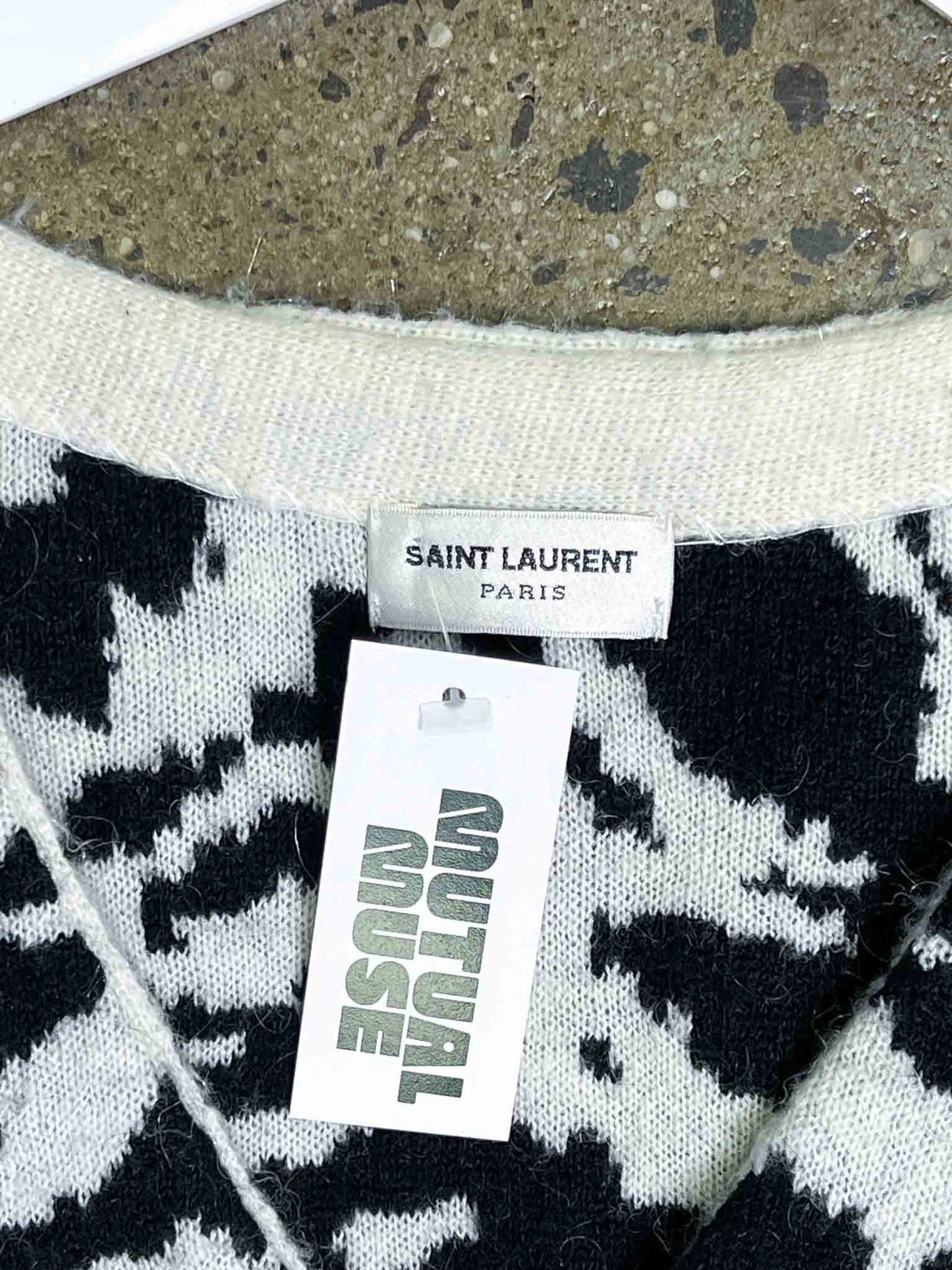 Size L | Saint Laurent Zebra Print Mohair Blend Knit Cardi