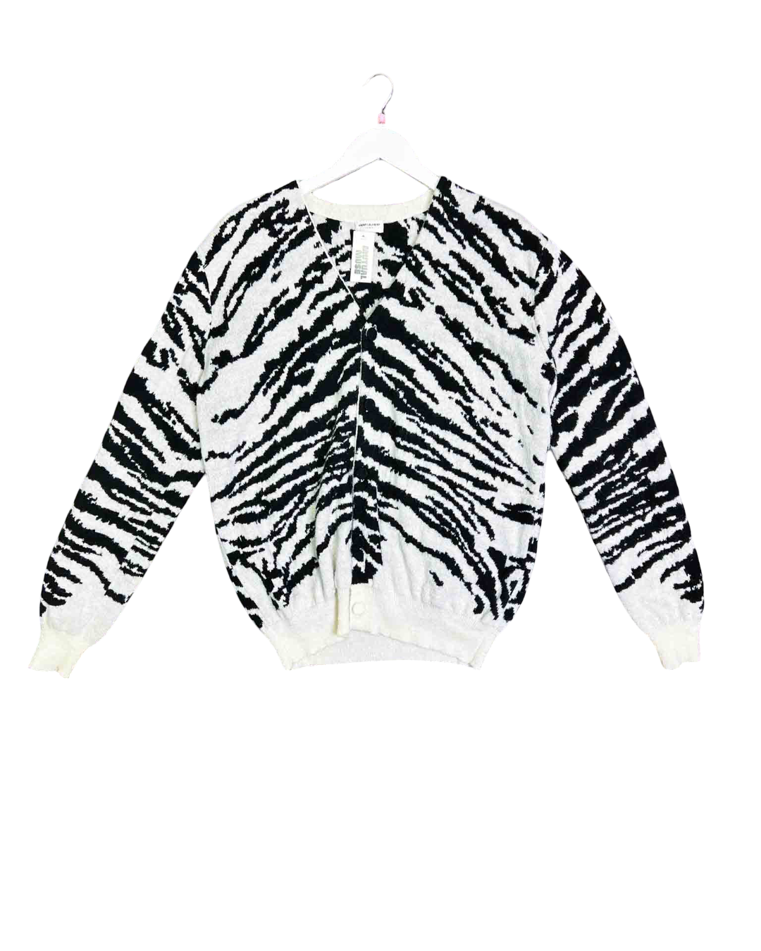 Size L | Saint Laurent Zebra Print Mohair Blend Knit Cardi