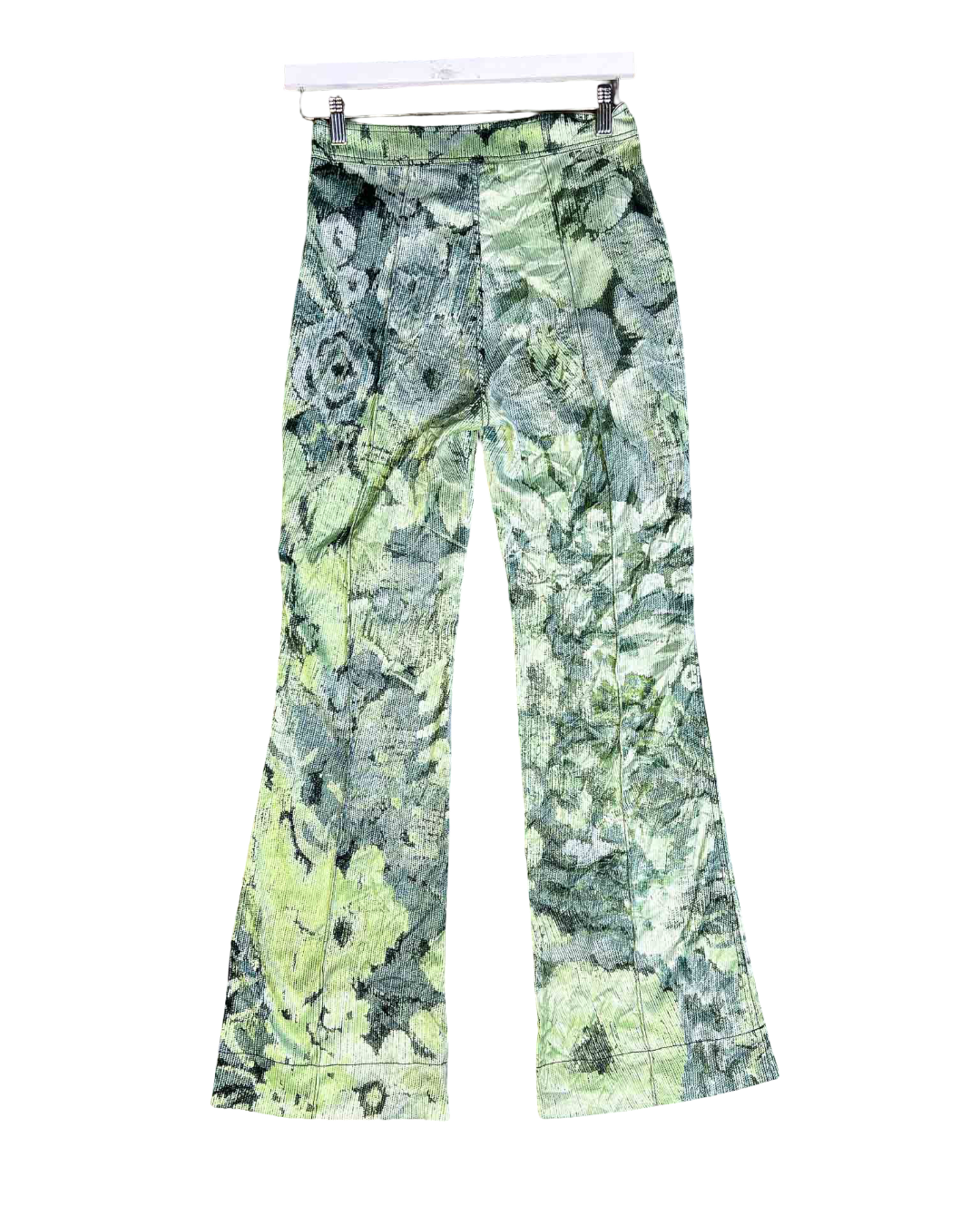 Size 34 (6) | Ganni Crinkled Satin Floral Print Flare Pants