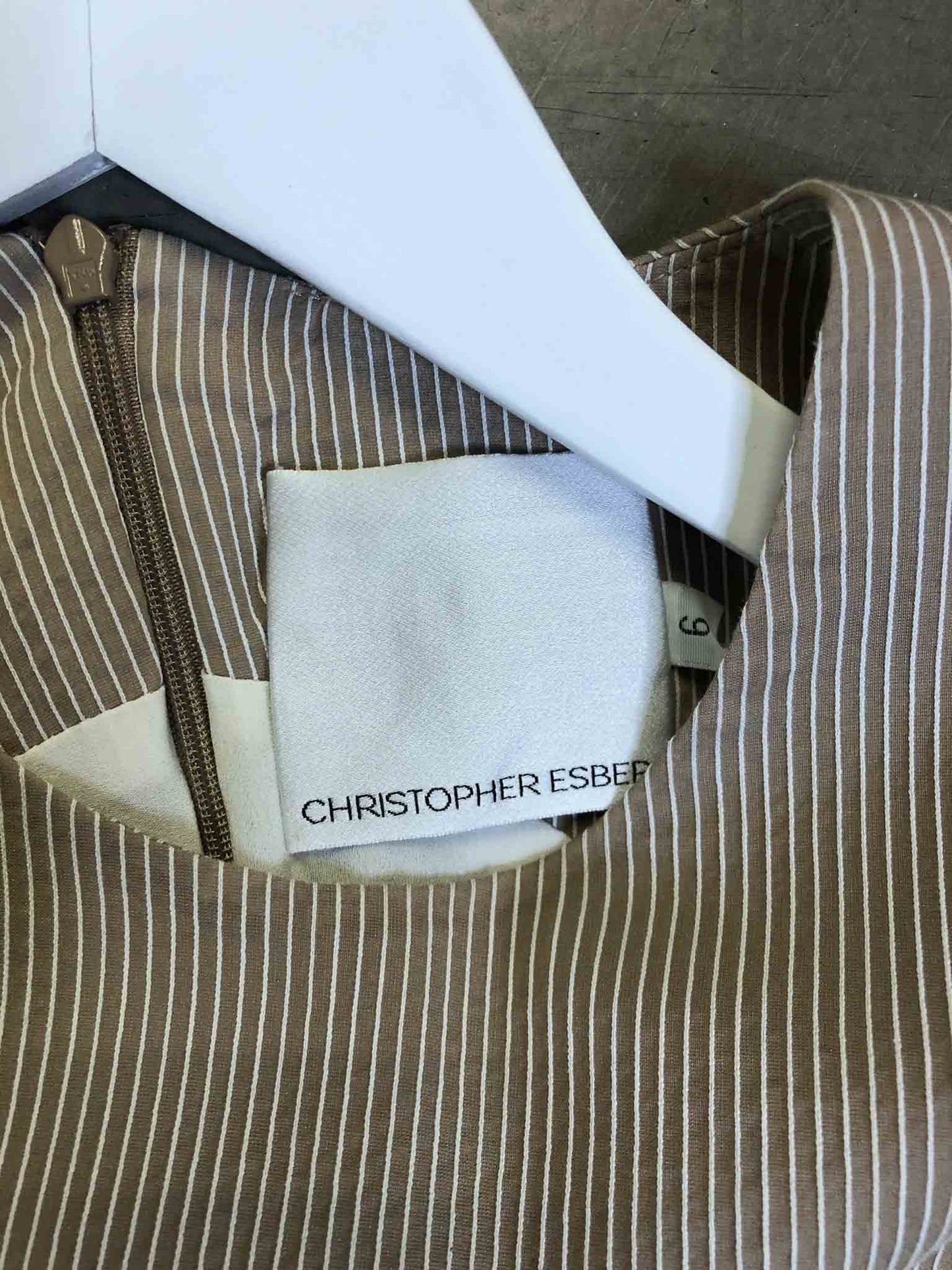 Size 6 | Christopher Esber Taupe Pinstripe Midi Dress
