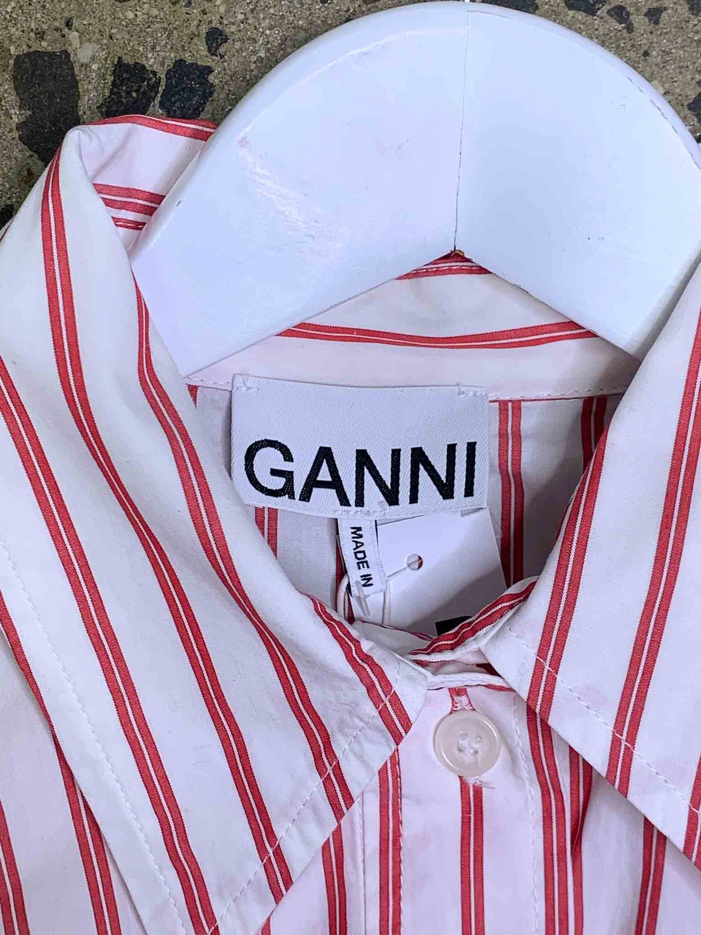 Size 38 (M) | Ganni Striped Puff Sleeve Shirt Style Mini Dress With Tags