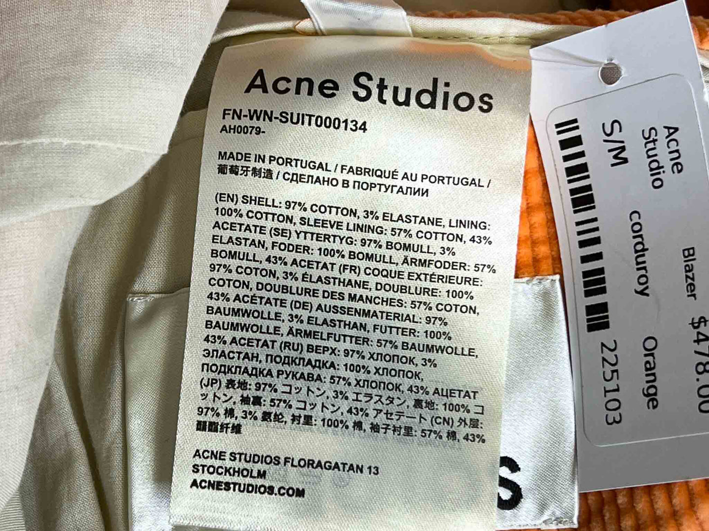 Size 36 (8) | Acne Studios Corduroy Suit Jacket