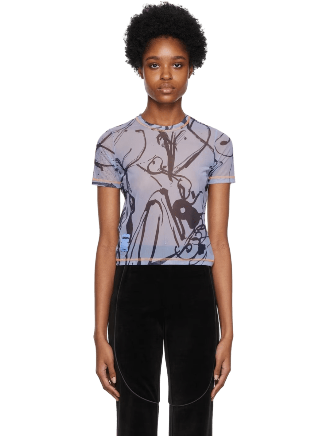 Size M | McQ Blue Printed Mesh Top