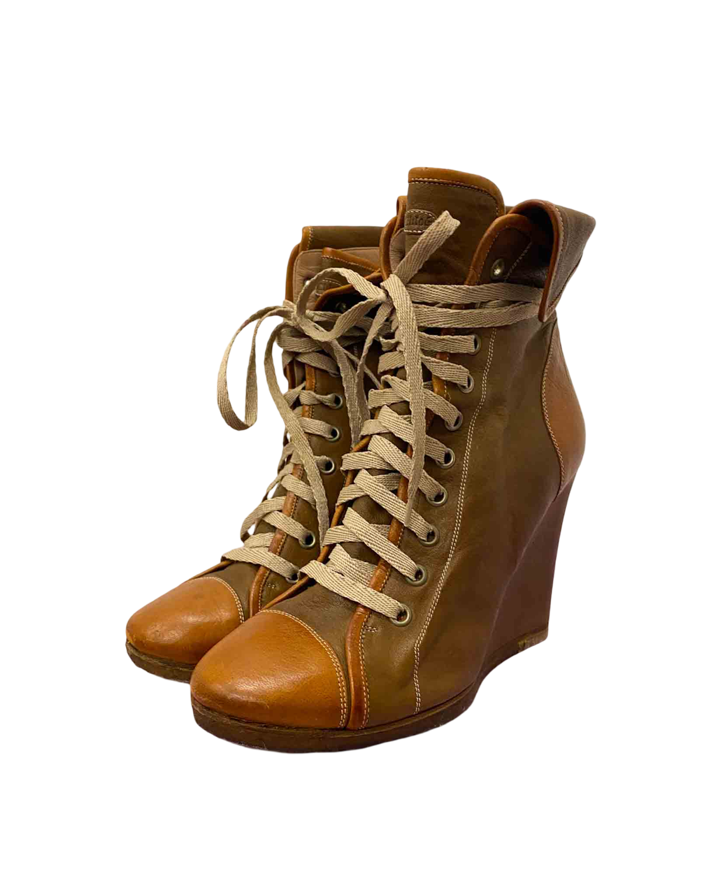 Size 37.5 | Chloé Leather Lace-Up Wedges