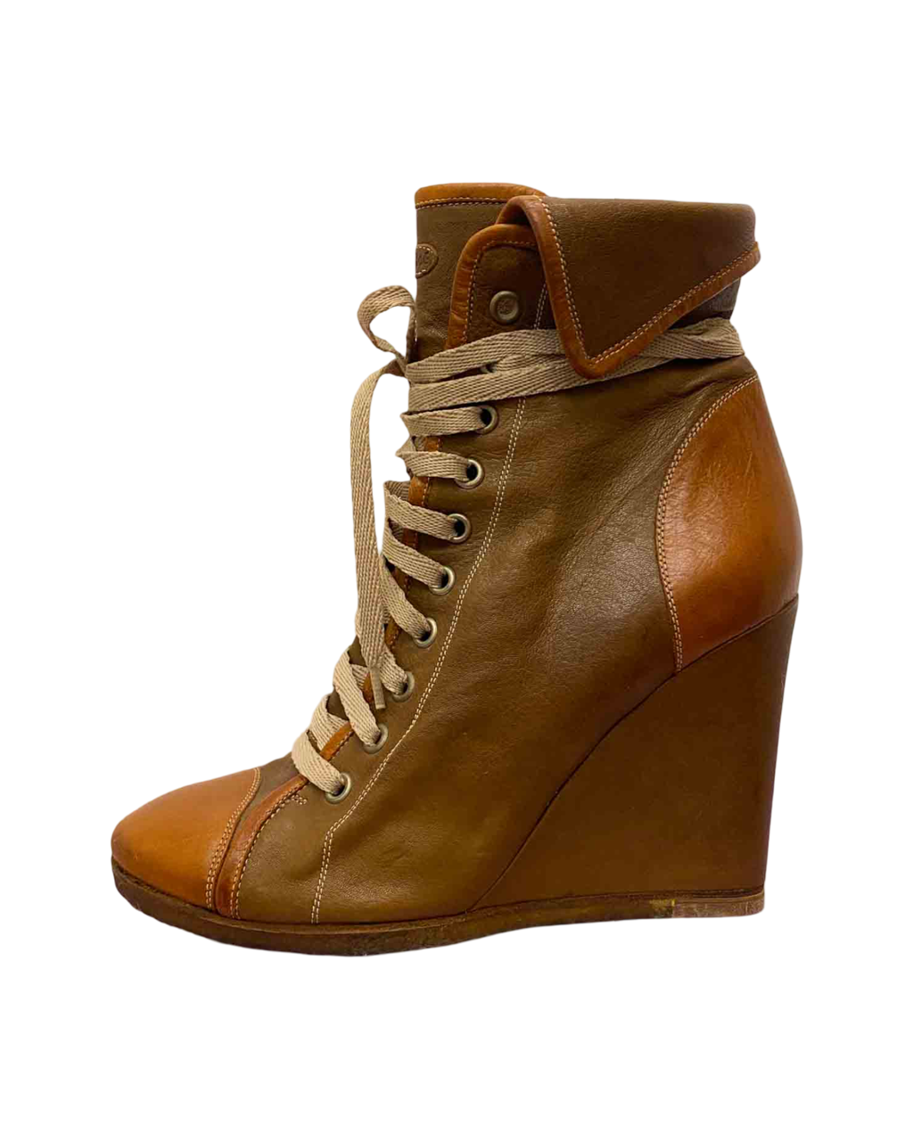 Size 37.5 | Chloé Leather Lace-Up Wedges