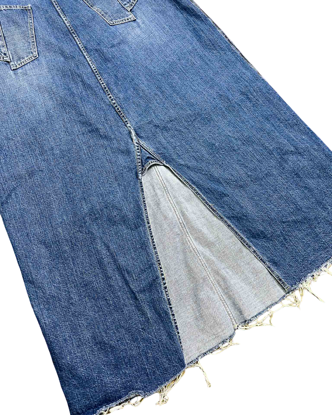 Size 14 | Bassike Frayed Hem Denim Maxi Skirt