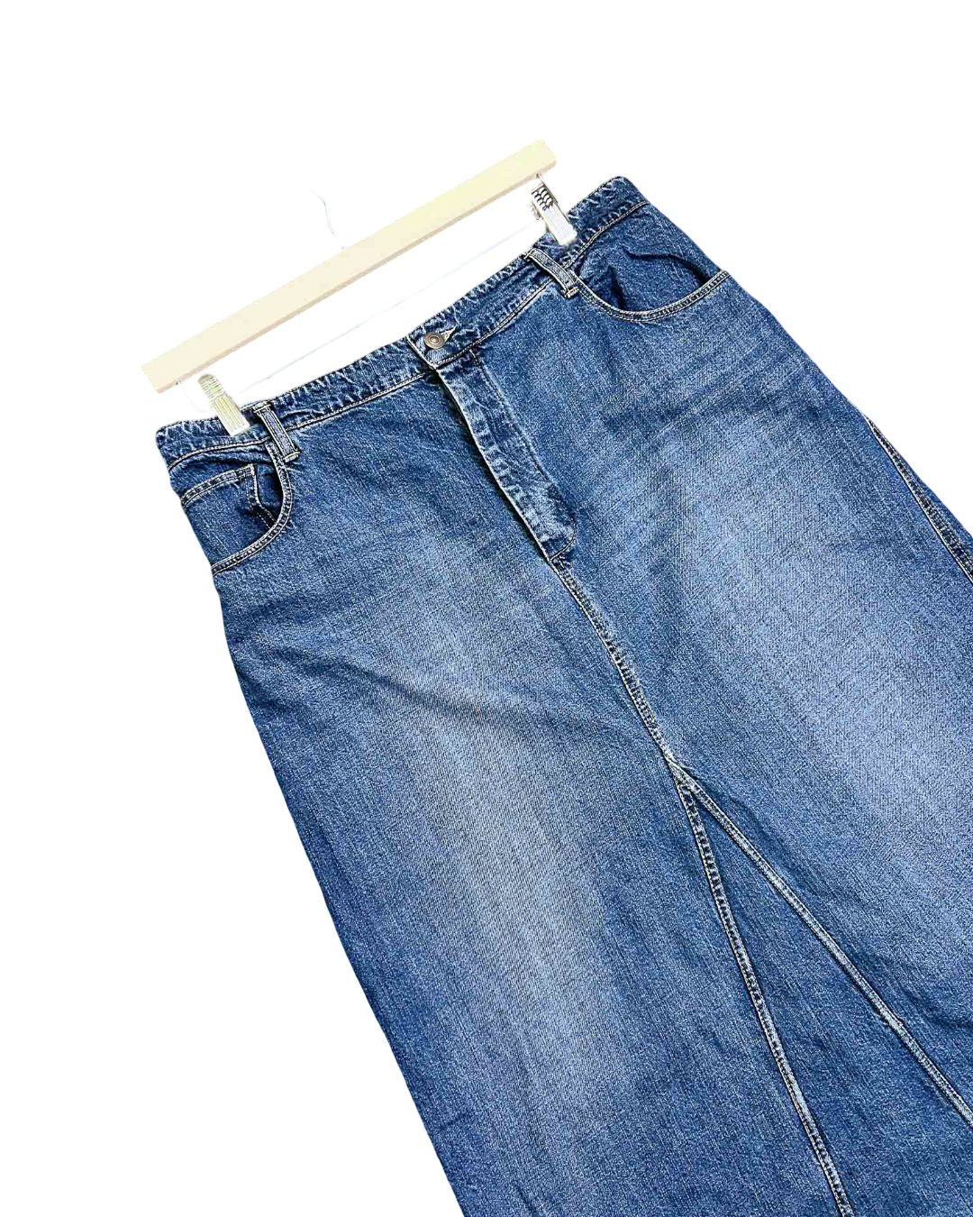Size 14 | Bassike Frayed Hem Denim Maxi Skirt