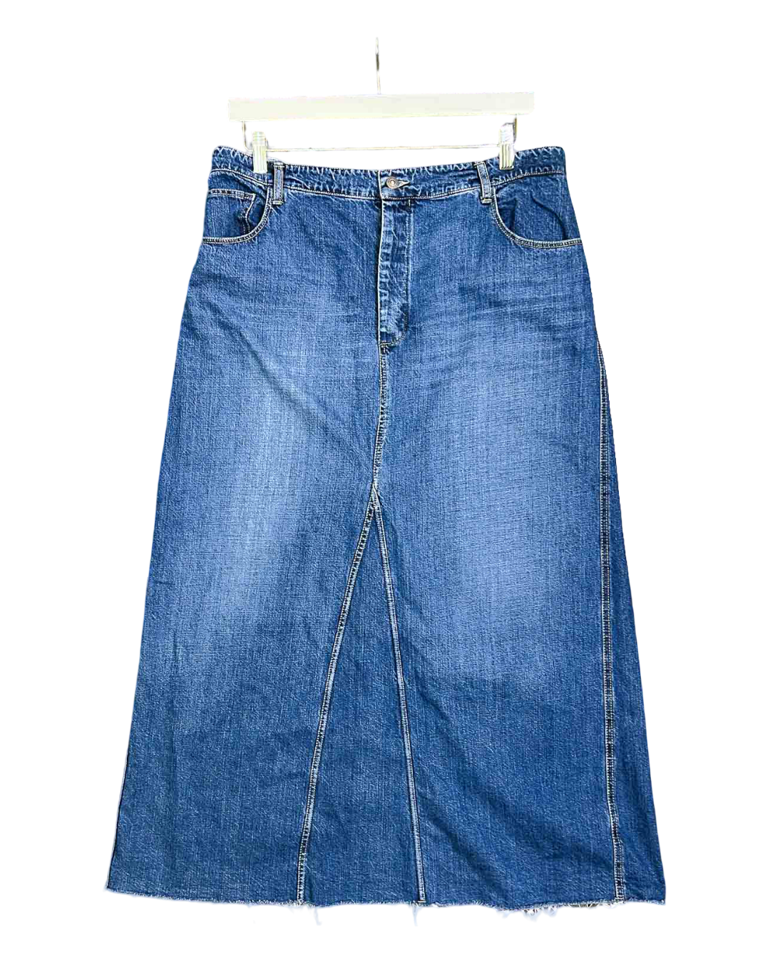 Size 14 | Bassike Frayed Hem Denim Maxi Skirt