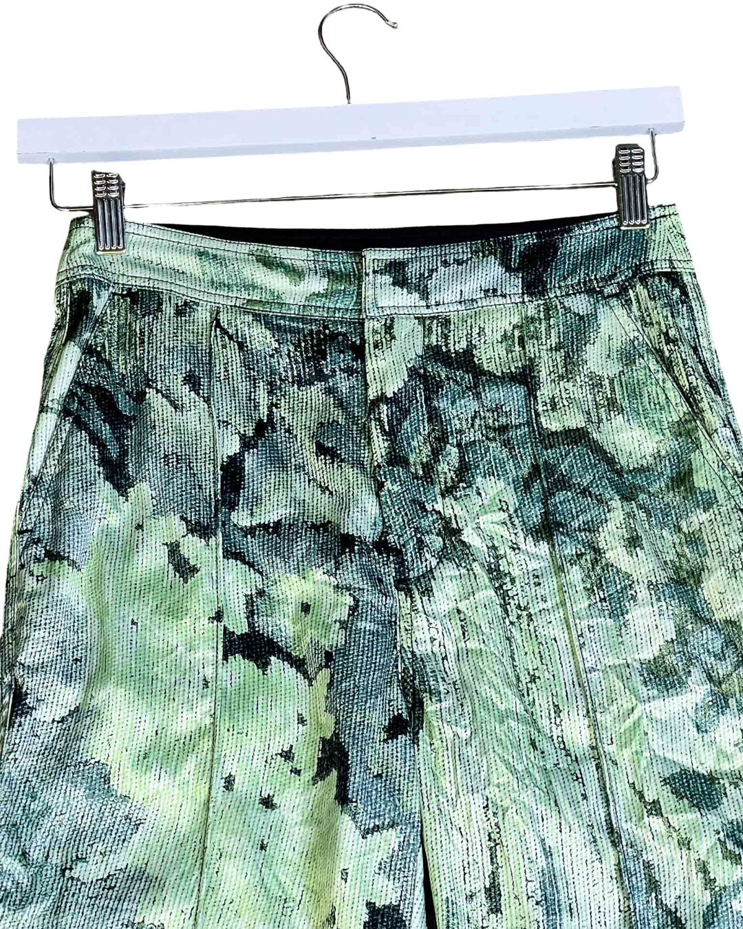 Size 34 (6) | Ganni Crinkled Satin Floral Print Flare Pants