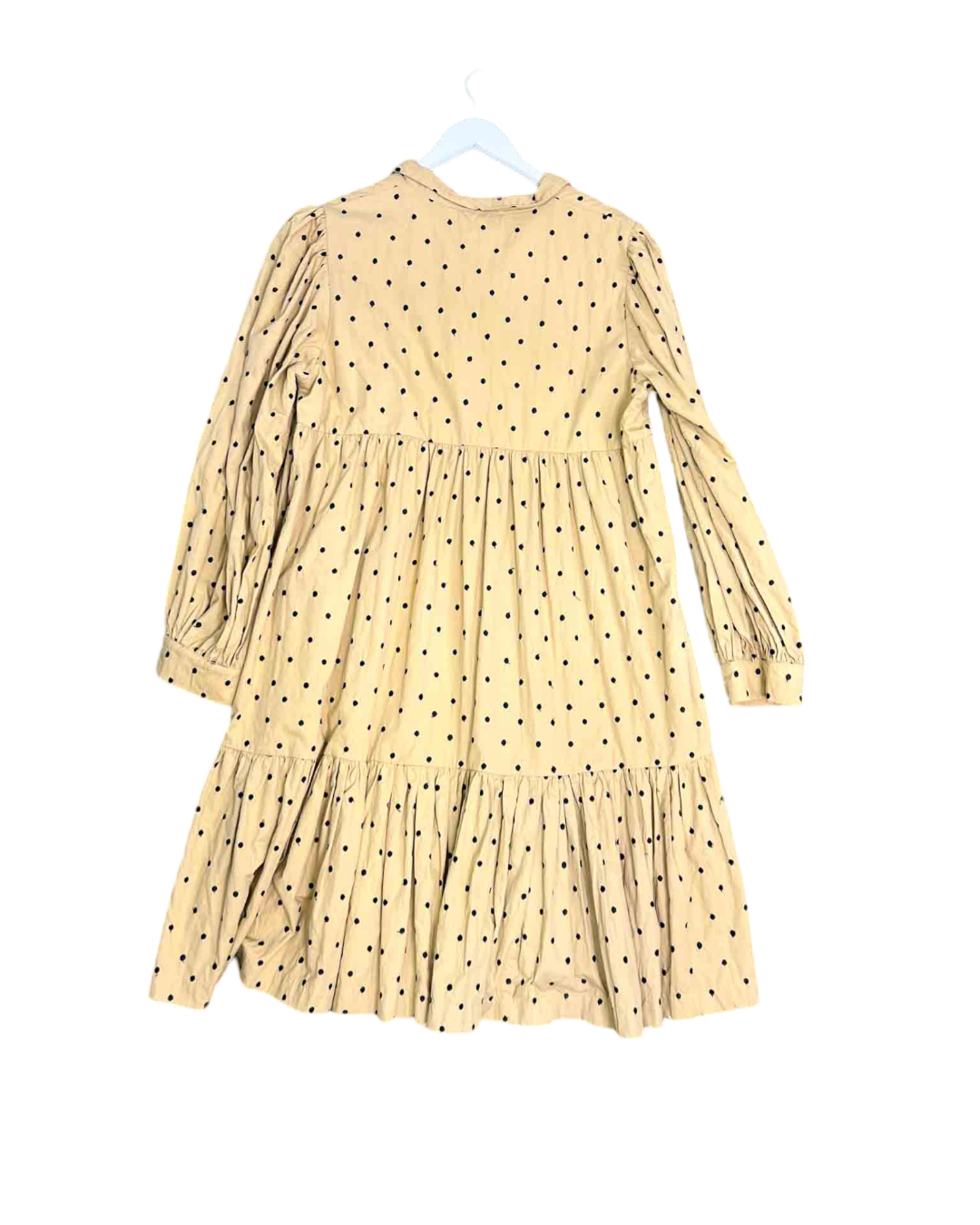 Size L | Nice Martin Tan and Black Polka Dot Midi Smock Dress