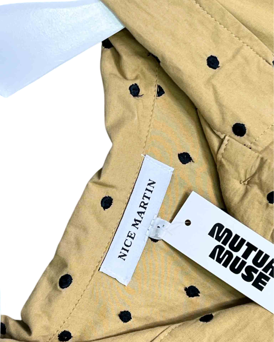 Size L | Nice Martin Tan and Black Polka Dot Midi Smock Dress
