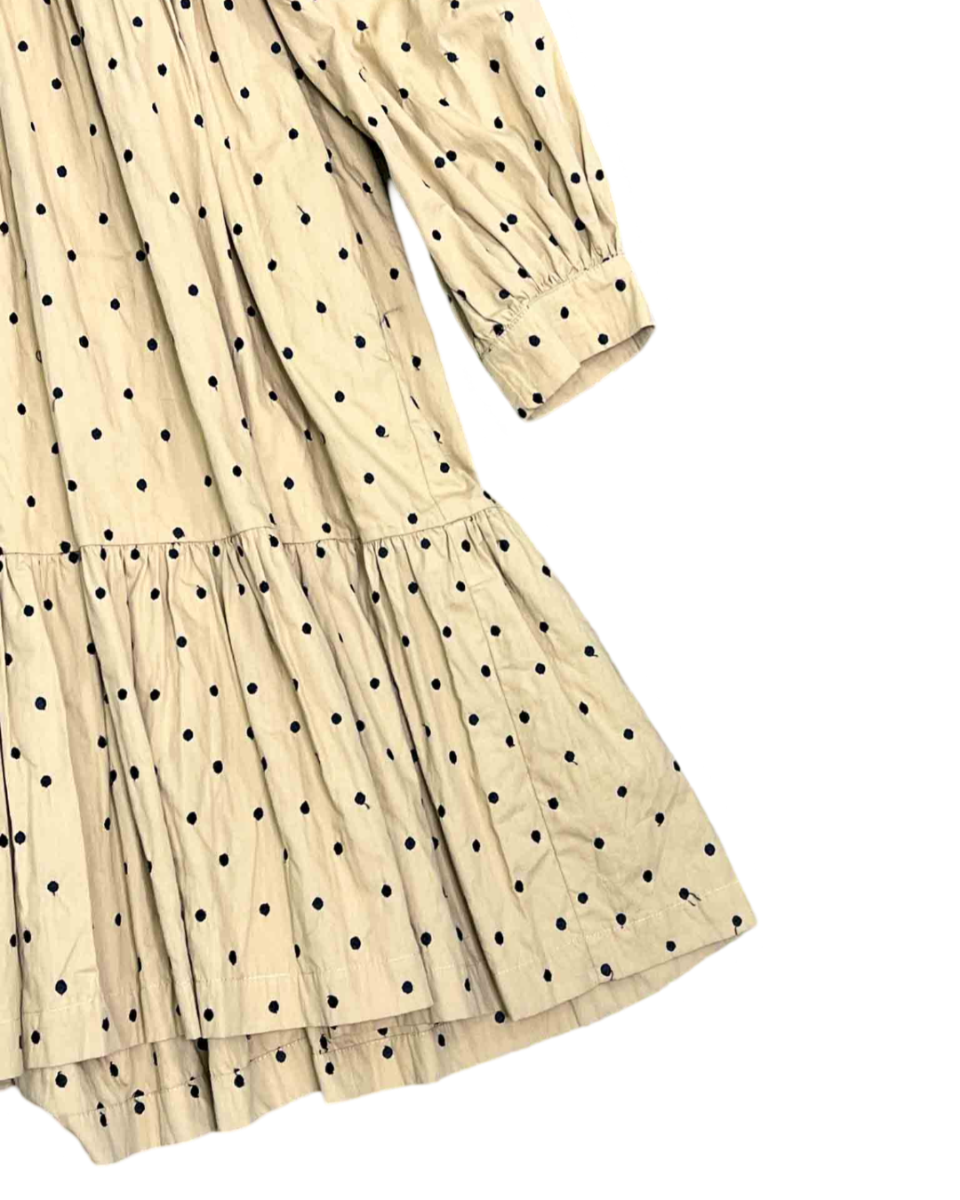 Size L | Nice Martin Tan and Black Polka Dot Midi Smock Dress