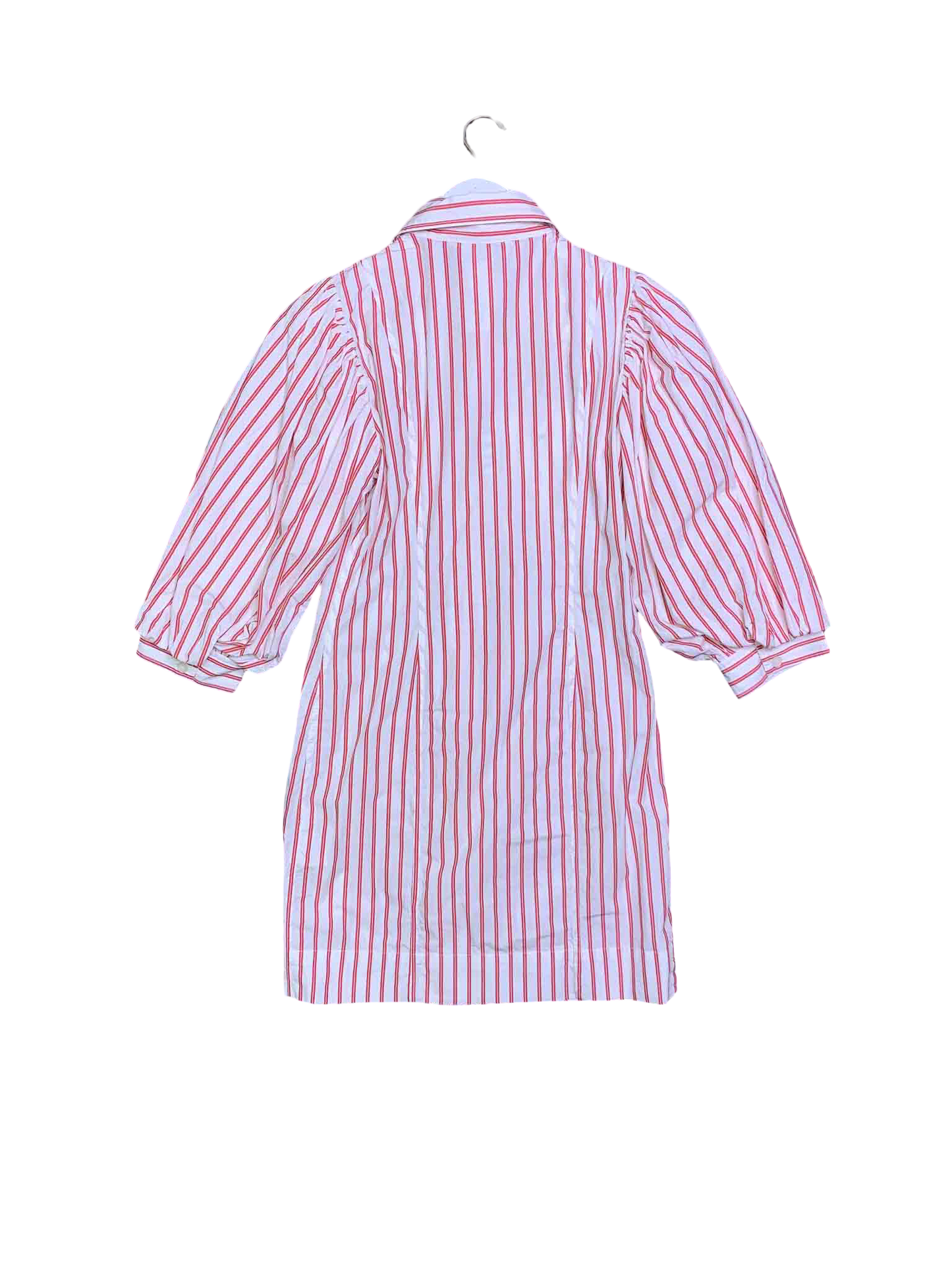 Size 38 (M) | Ganni Striped Puff Sleeve Shirt Style Mini Dress With Tags