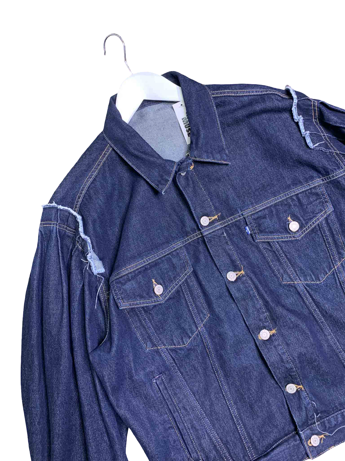 Size M | Levis Distressed Puff Sleeve Denim Jacket