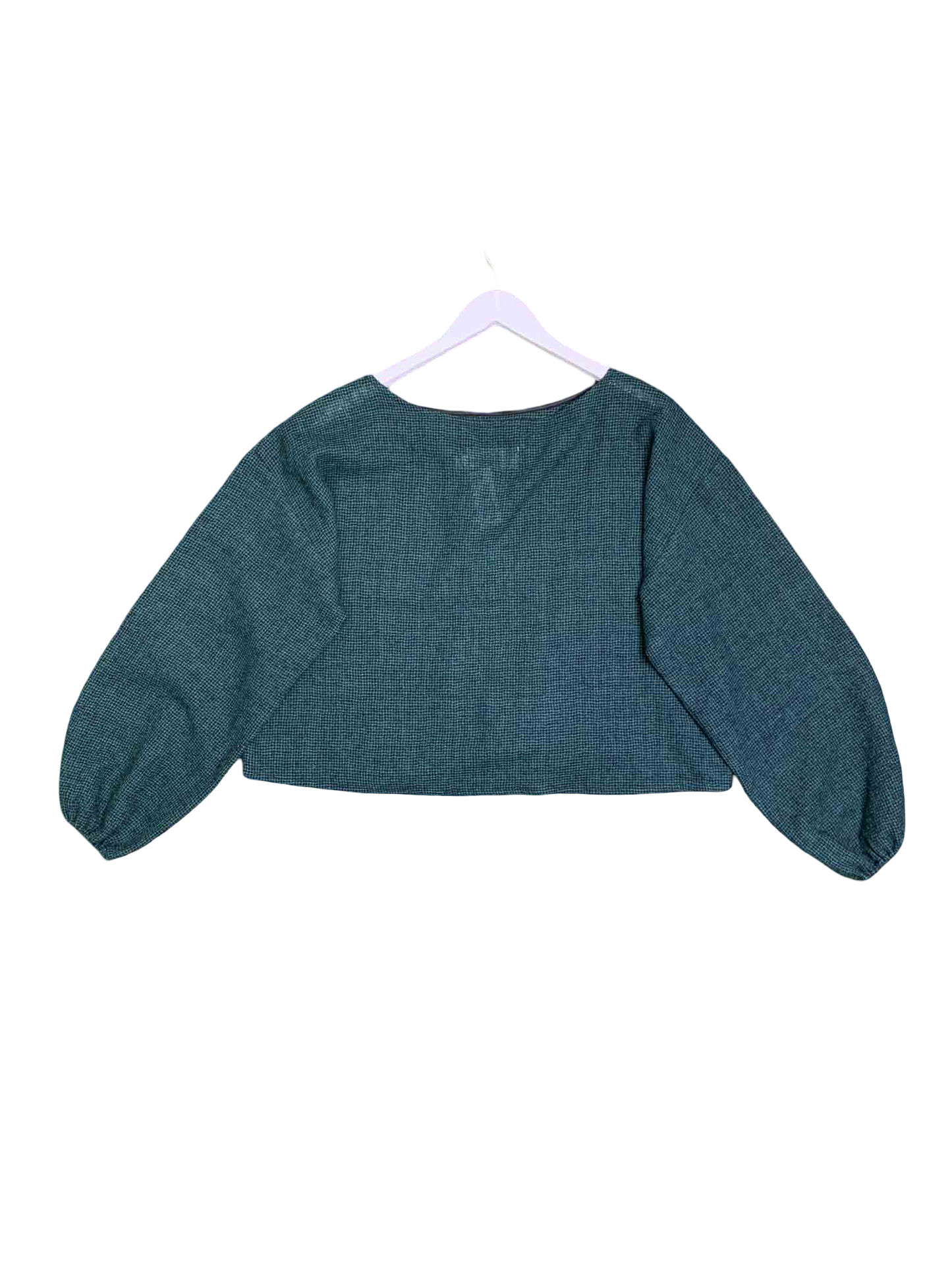 Size 16 | Kuwaii Cropped Wool Micro Check Print Top