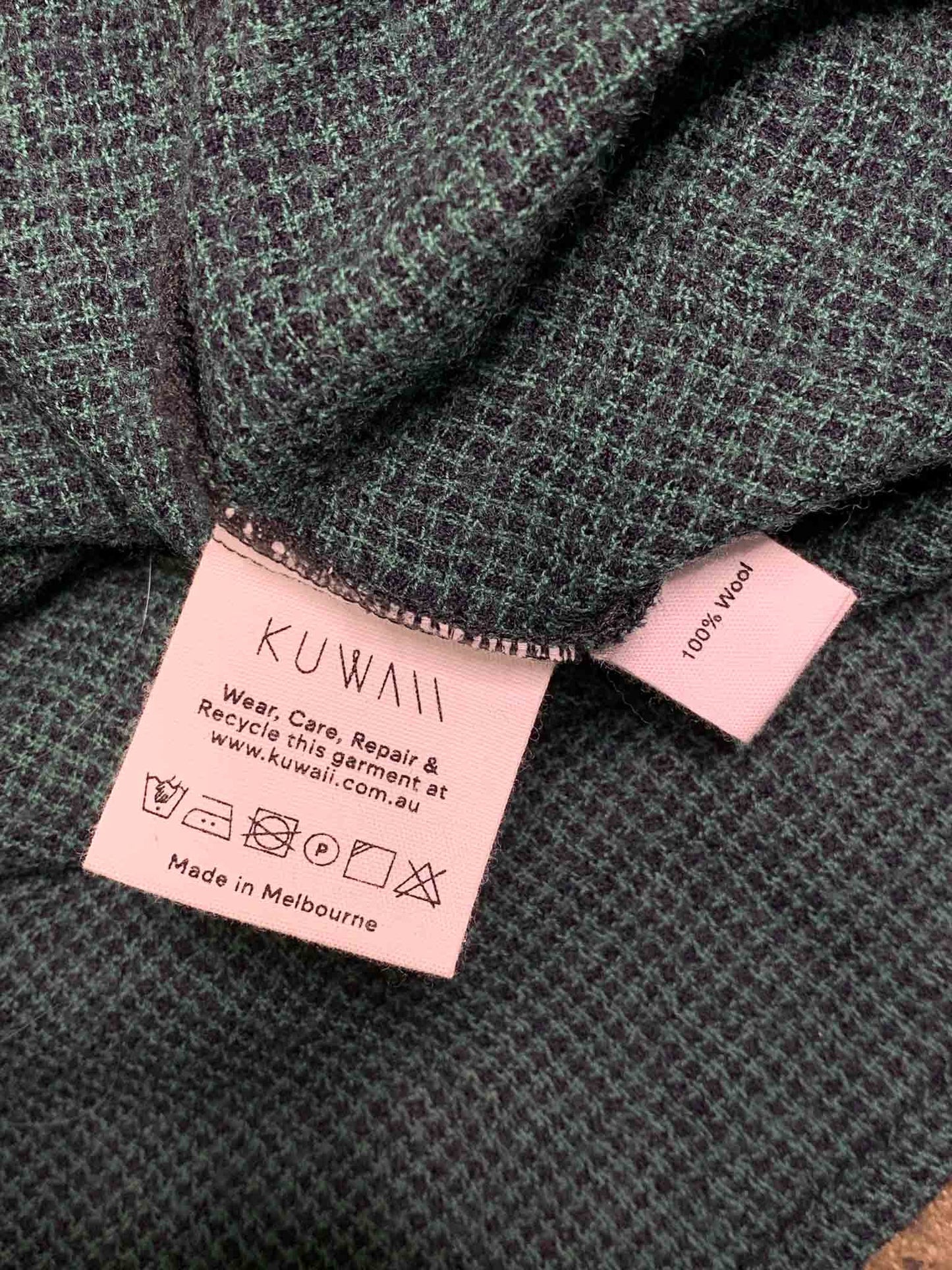 Size 16 | Kuwaii Cropped Wool Micro Check Print Top