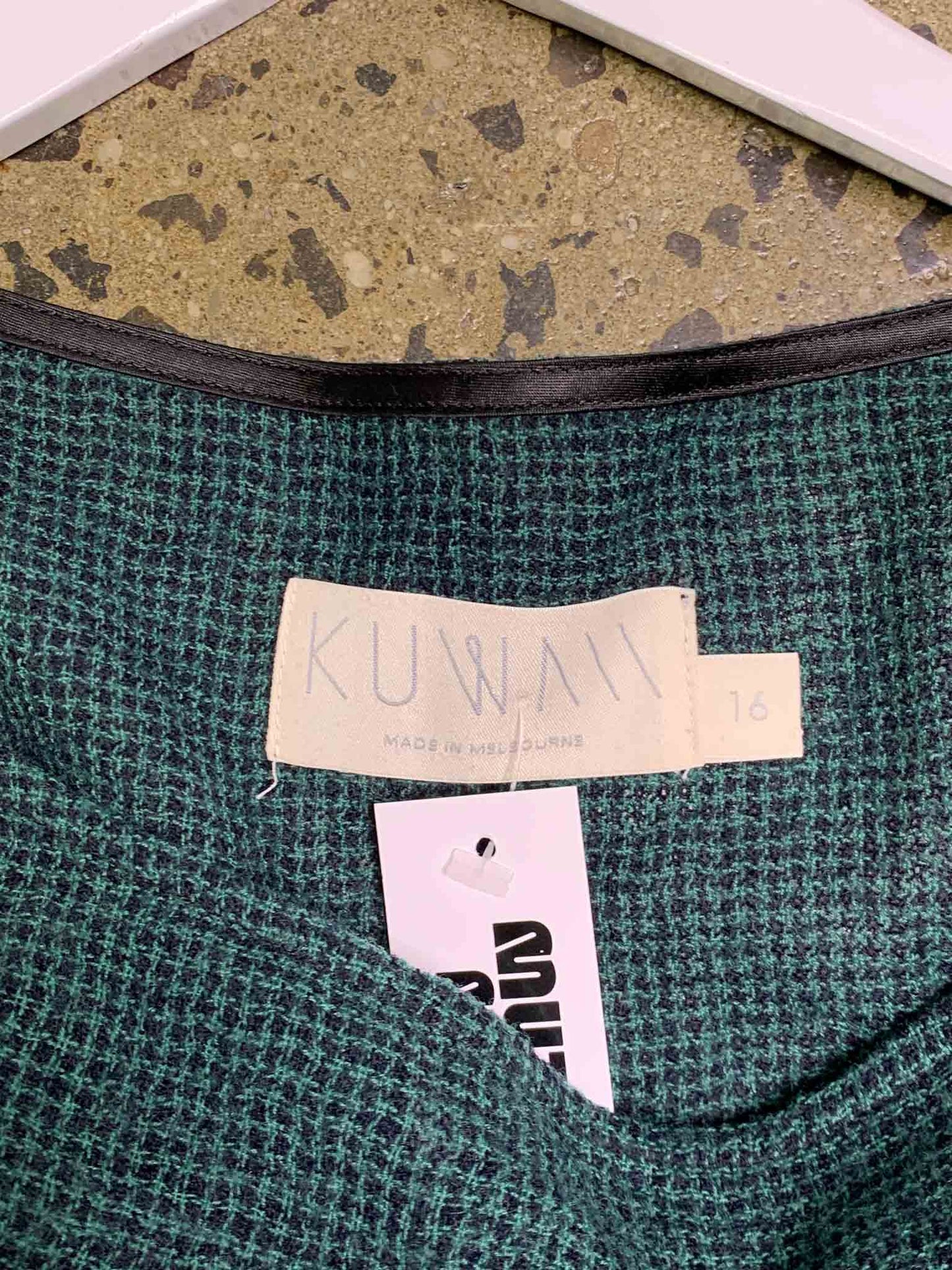 Size 16 | Kuwaii Cropped Wool Micro Check Print Top