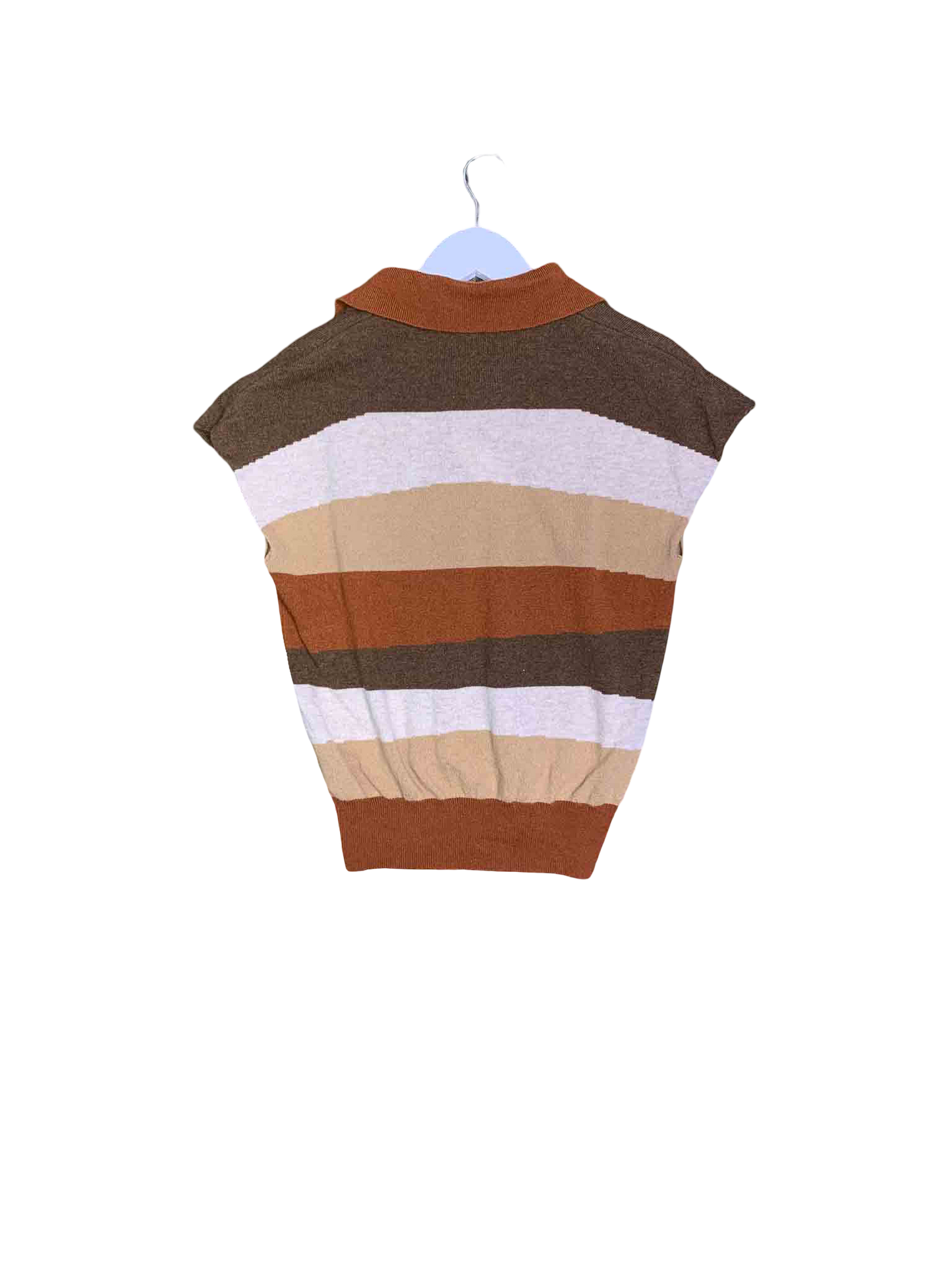 Size S | Fabrique Wool Sleeveless Polo Striped Top