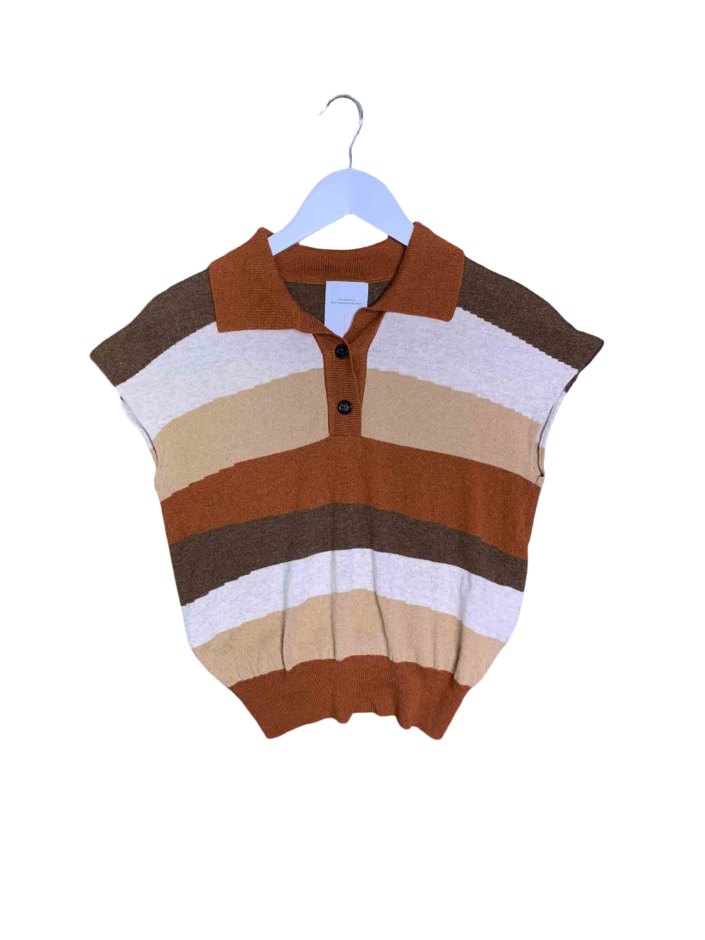 Size S | Fabrique Wool Sleeveless Polo Striped Top