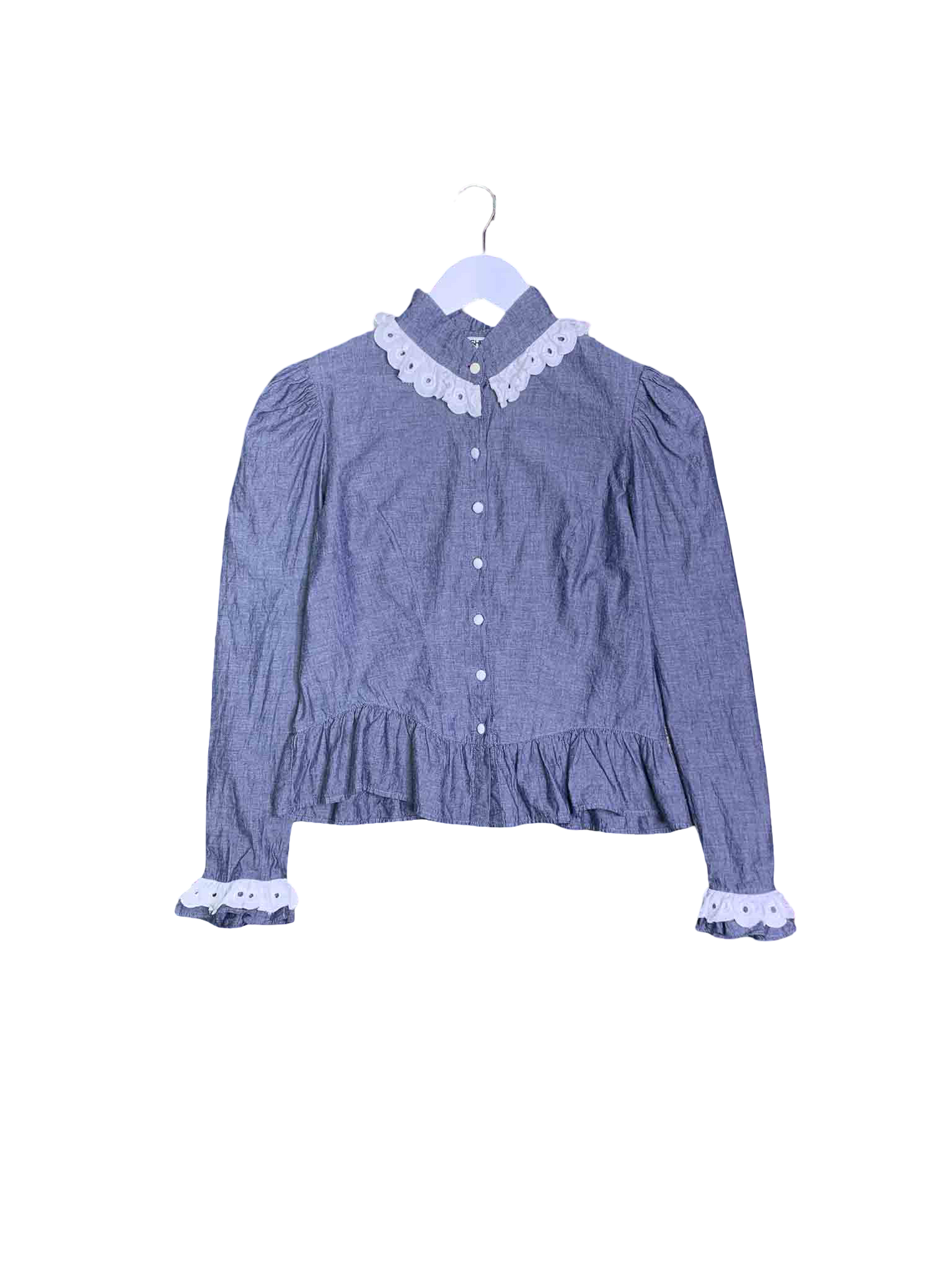 Size 12 | Batsheva Micro Peplum Broderie Collar Shirt