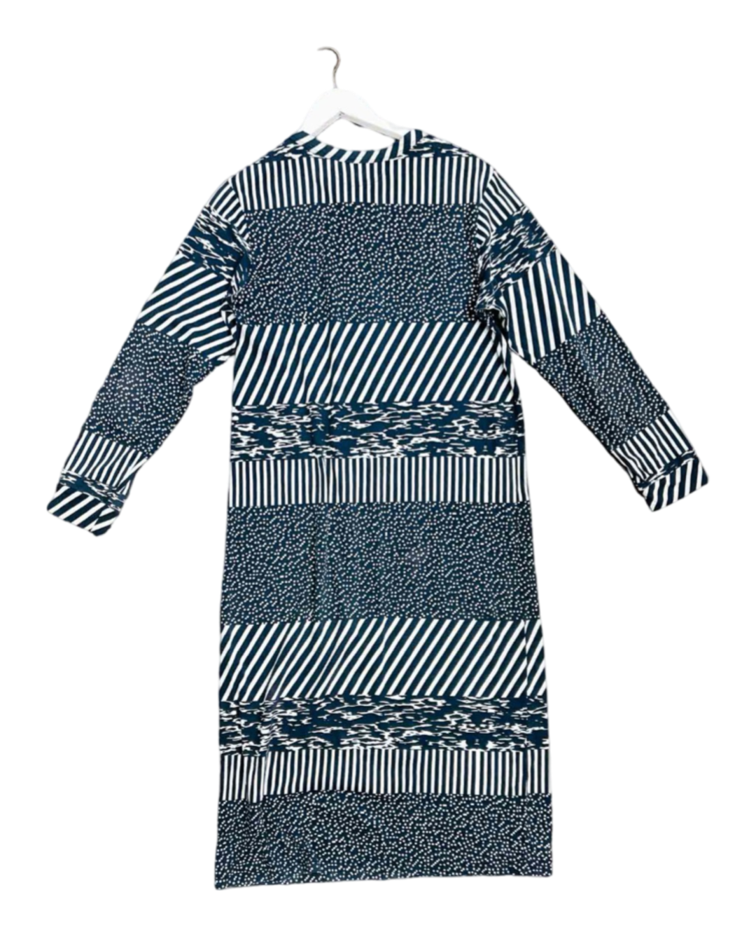 Size L | Verner Blue and White Cotton Print Stripe Midi Dress