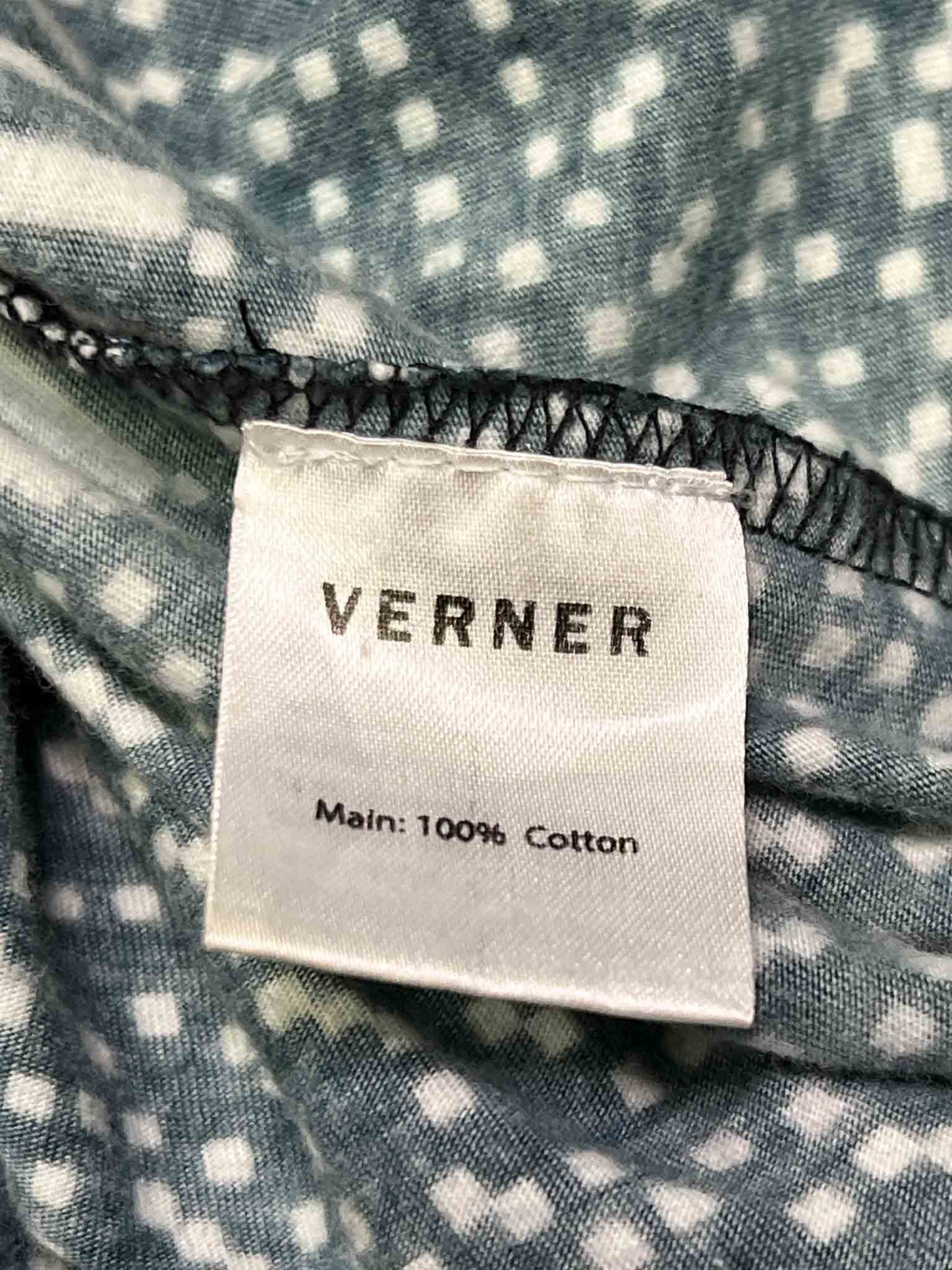 Size L | Verner Blue and White Cotton Print Stripe Midi Dress