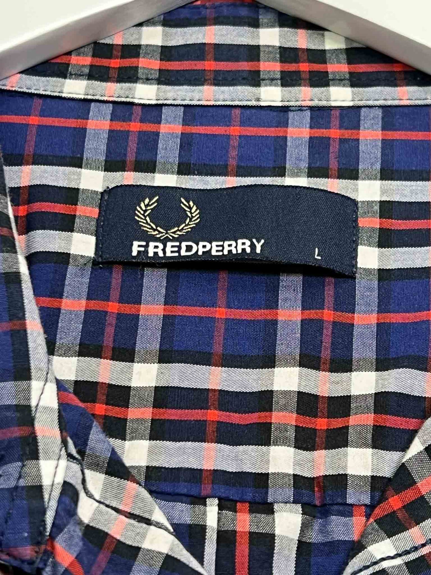 Size L | Fred Perry Blue Check Short Sleeve Cotton Shirt