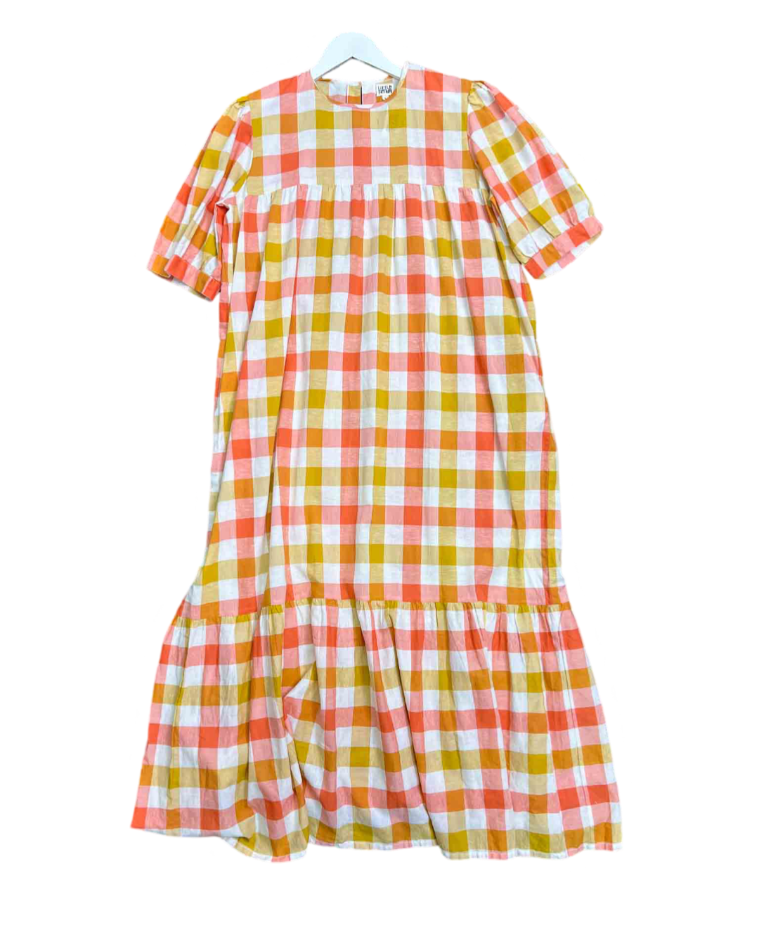 Size L | Little Tienda Orange Check Cotton Maxi Dress