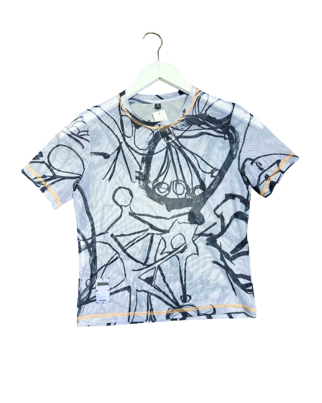 Size M | McQ Blue Printed Mesh Top