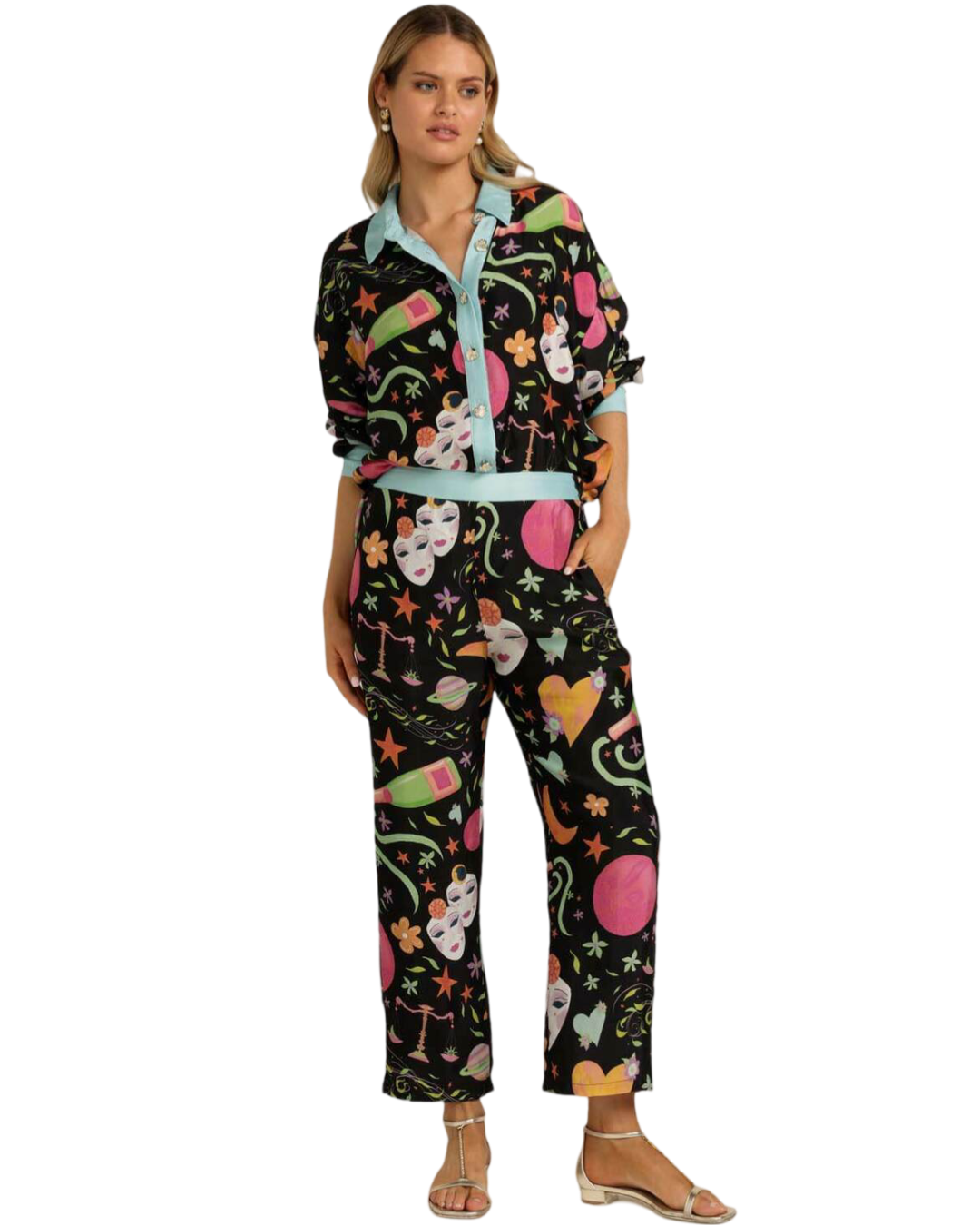 Size 18 | Love, Bonfire the Label Black and Multicoloured Social Butterfly Pants