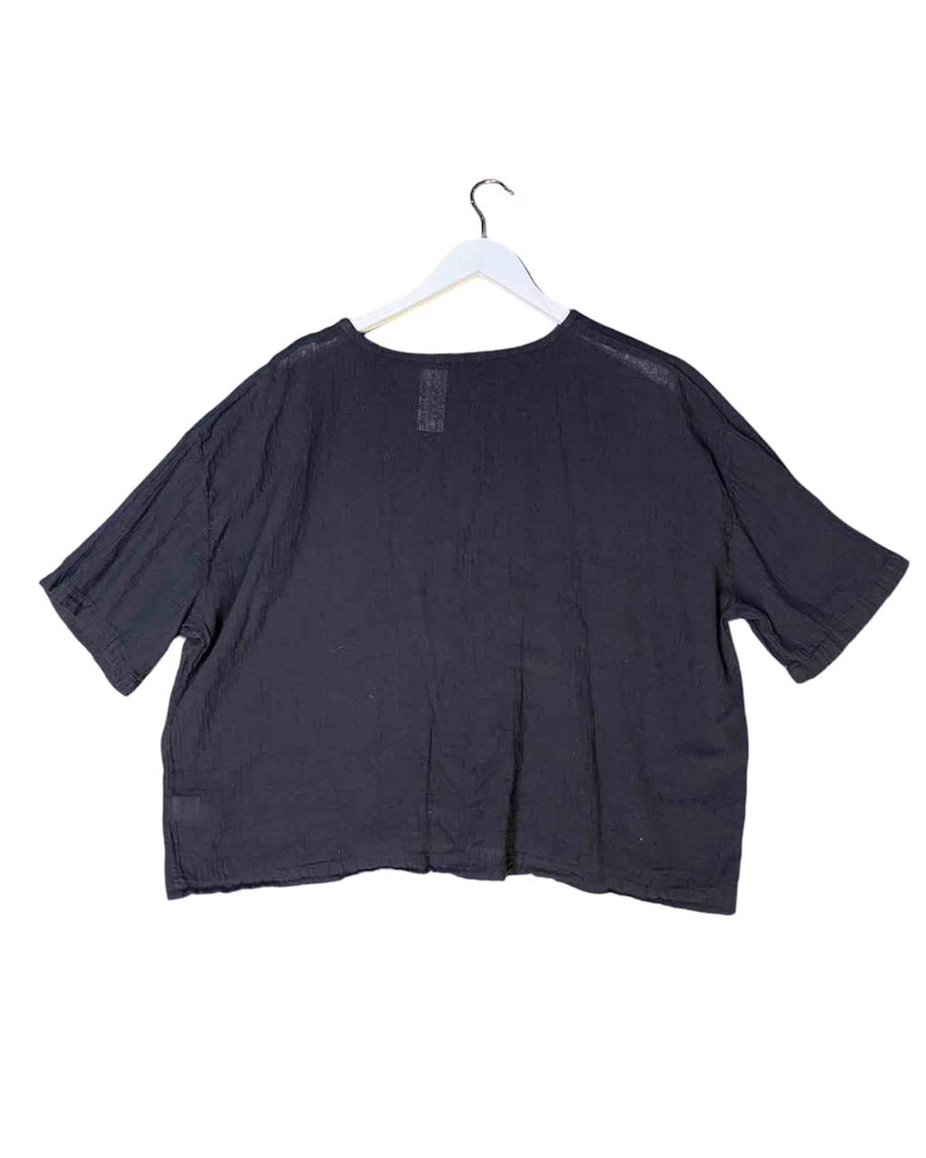 Size S | Black Crane Cotton Linen Gauze Top
