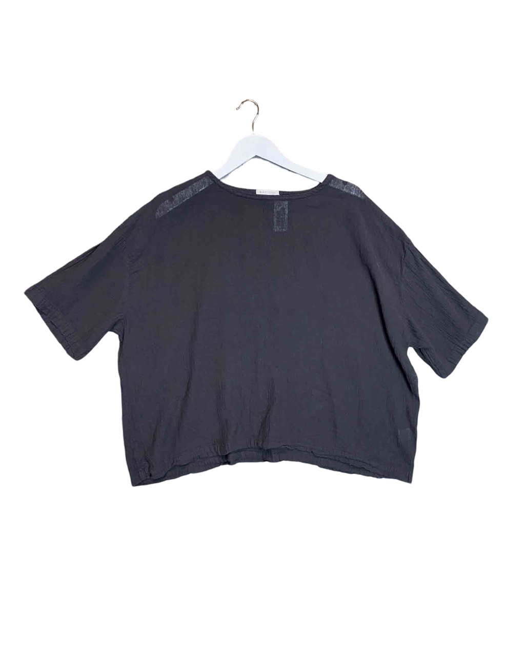 Size S | Black Crane Cotton Linen Gauze Top