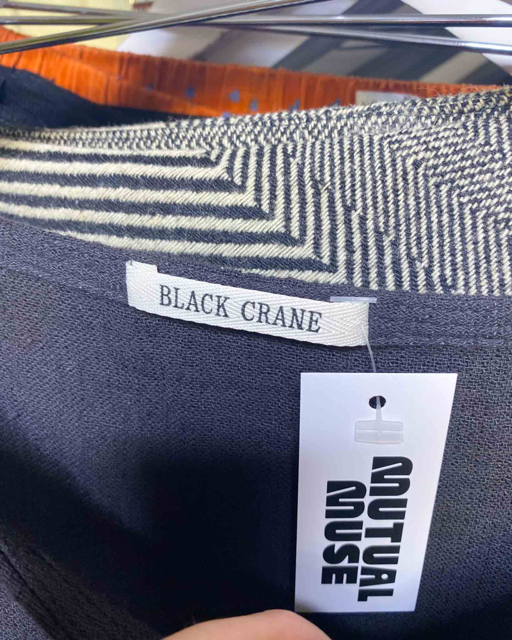 Size S | Black Crane Cotton Linen Gauze Top