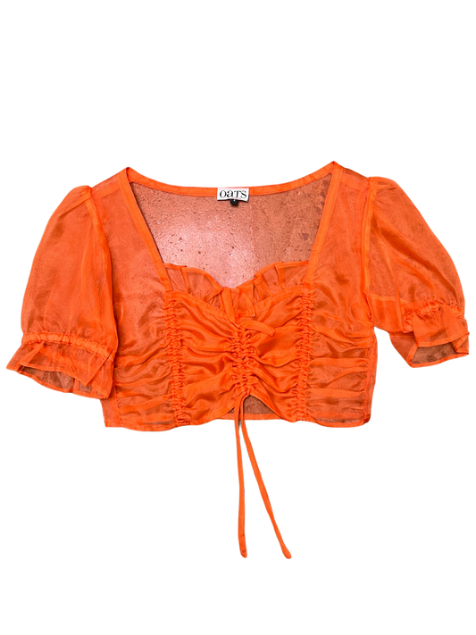 Size S - Oats Orange Sheer Ruched Crop Top