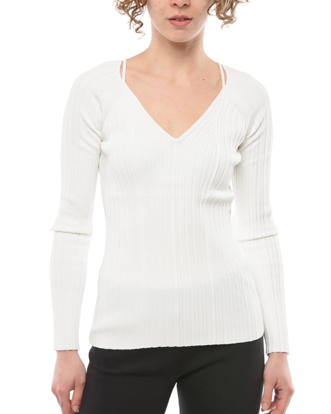 Size M | Proenza Schouler White Lightweight Rib Knit V-neck Top